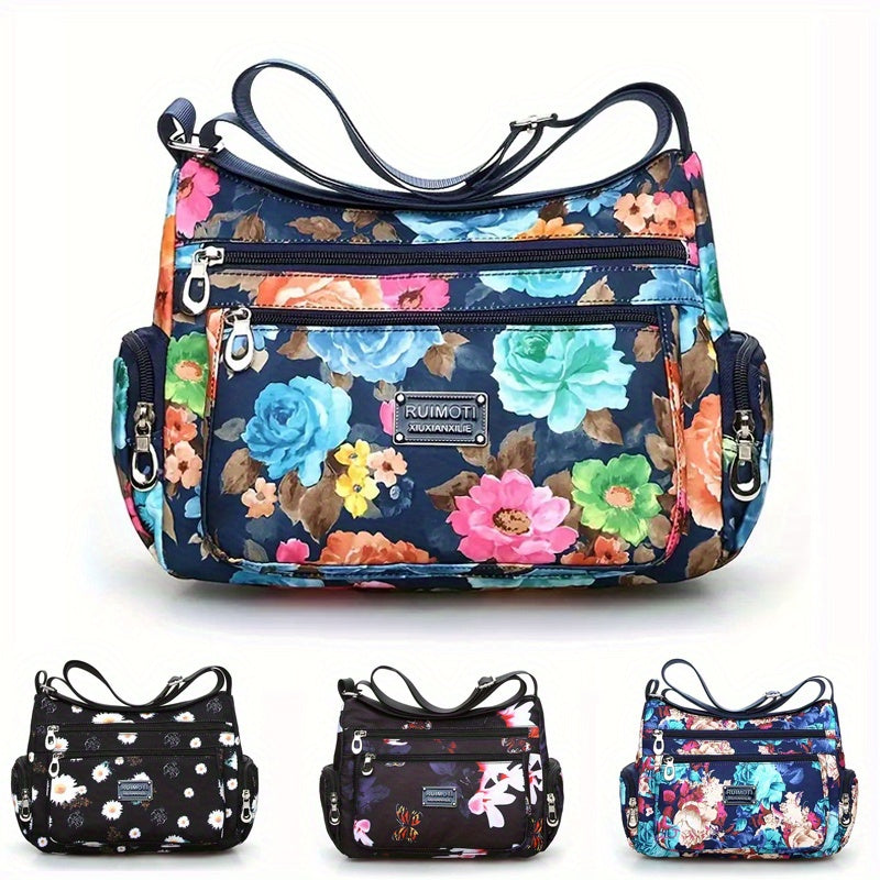 Floral Nylon Crossbody Bag Layered Fashionable Shoulder Purse