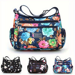 Floral Nylon Crossbody Bag Layered Fashionable Shoulder Purse