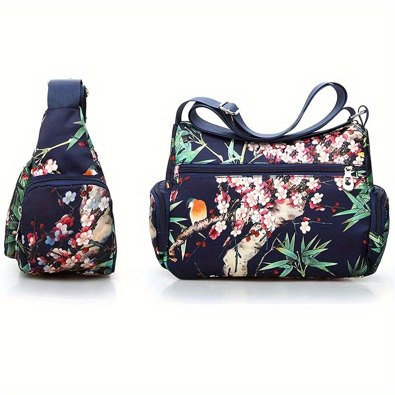 Floral Nylon Crossbody Bag Layered Fashionable Shoulder Purse