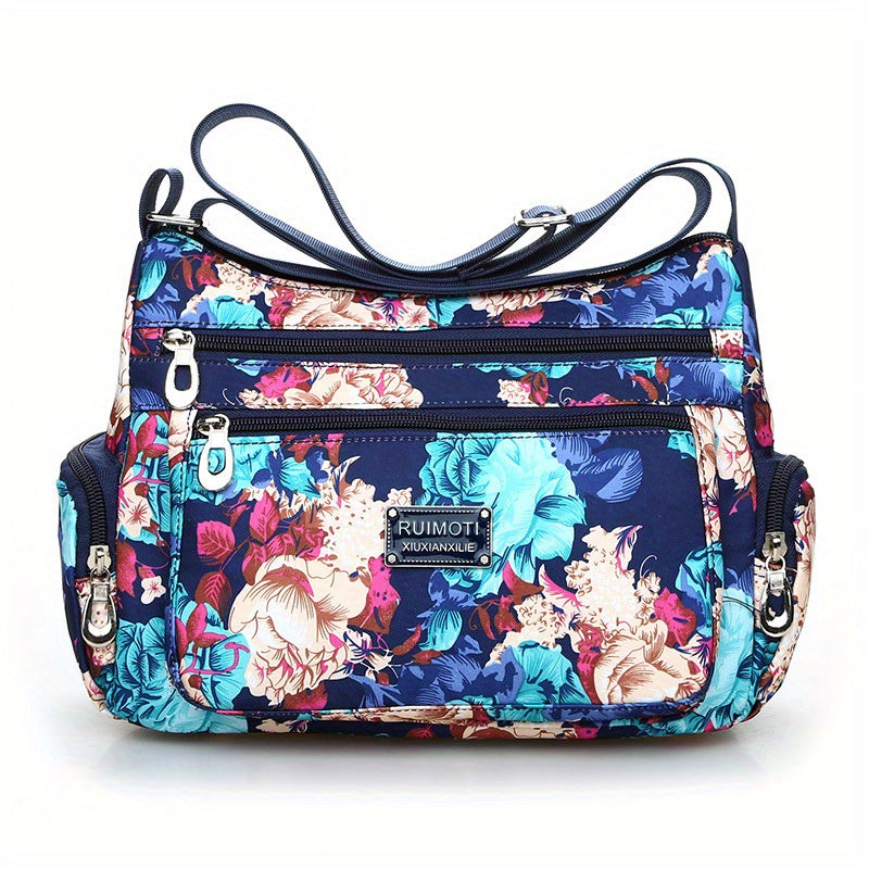 Floral Nylon Crossbody Bag Layered Fashionable Shoulder Purse