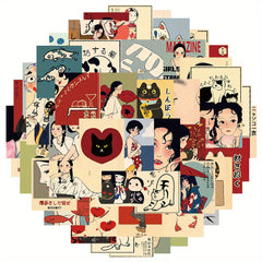 50pcs Japanese Retro Graffiti Stickers for DIY Art on Laptops, Water Bottles