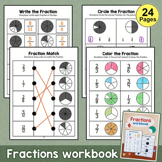 Fraction Workbook Tracing Matching Coloring Activities for Kids