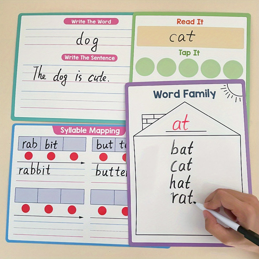 4pcs LACHILLY Double Sided Phonics Handwriting Board Set CVC Word Family