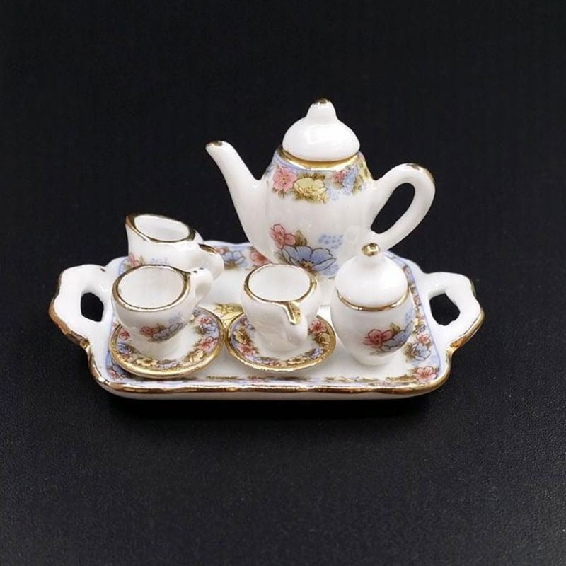 Dollhouse Tea Set Porcelain Floral Pattern Tableware