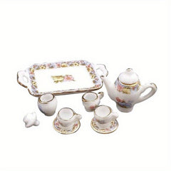 Dollhouse Tea Set Porcelain Floral Pattern Tableware