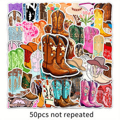 50PCS Waterproof Cowboy Boot Stickers - Water Bottles, Skateboards