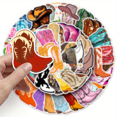 50PCS Waterproof Cowboy Boot Stickers - Water Bottles, Skateboards