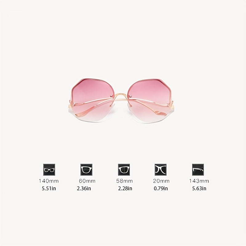 Round Rimless Sunglasses Metal Temple Gradient Glasses UV400