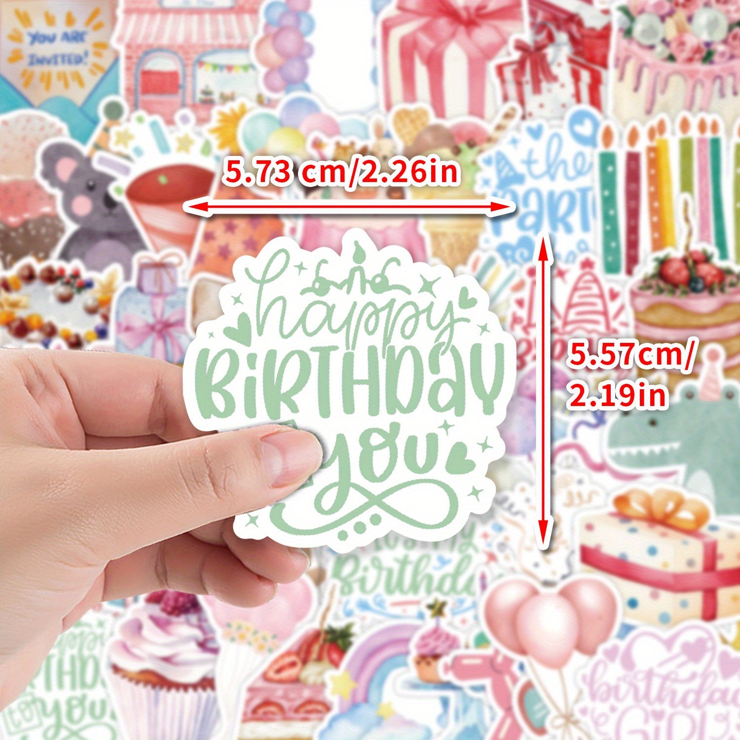 50PCS Birthday Cake Stickers - Cartoon Art, Irregular Shapes, S