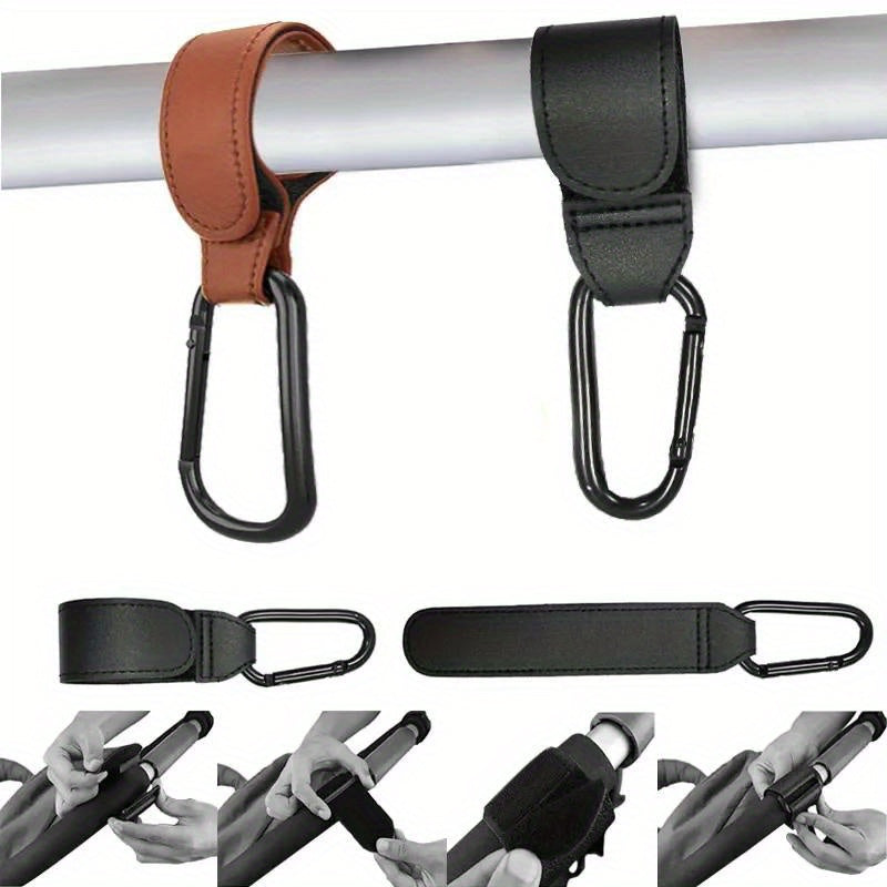2pcs PU Leather Stroller Hooks 360 Rotatable Pram Organizer Brown Gray Pink
