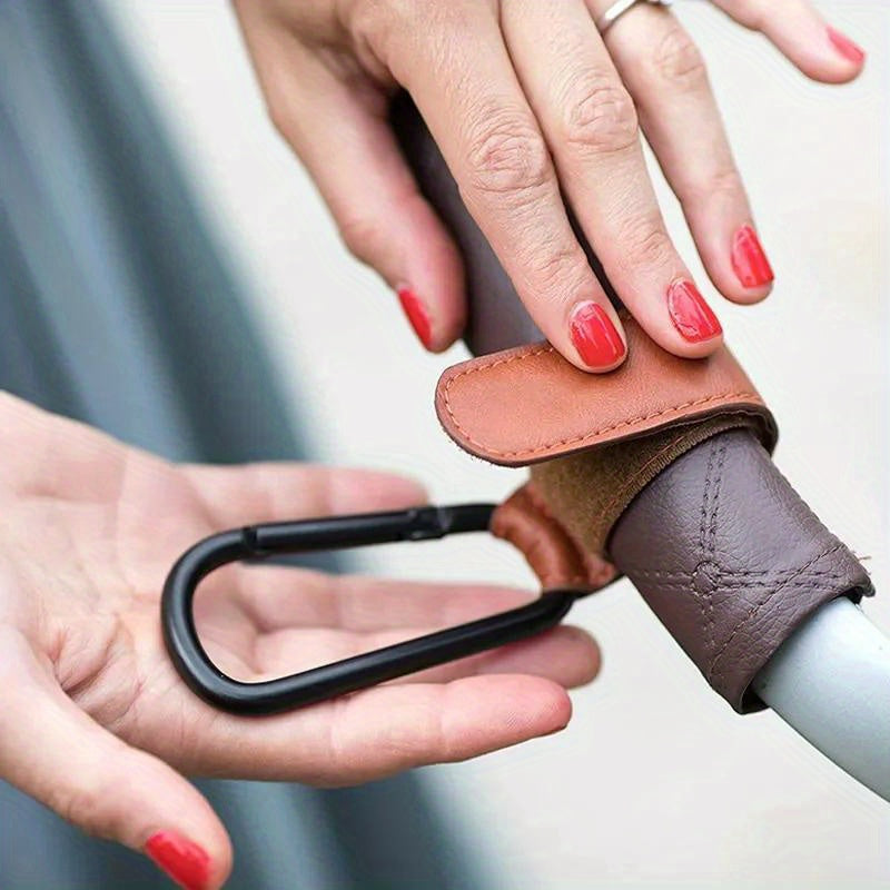 2pcs PU Leather Stroller Hooks 360 Rotatable Pram Organizer Brown Gray Pink