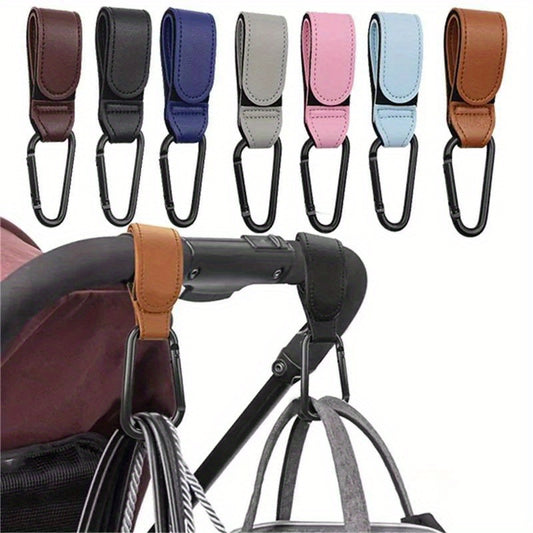 2pcs PU Leather Stroller Hooks 360 Rotatable Pram Organizer Brown Gray Pink
