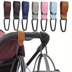 2pcs PU Leather Stroller Hooks 360 Rotatable Pram Organizer Brown Gray Pink