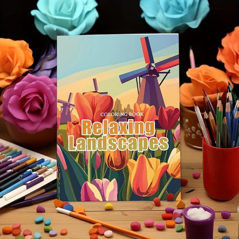 Relaxing Landscape Coloring Book 22 Pages Thick Paper Perfect Gift