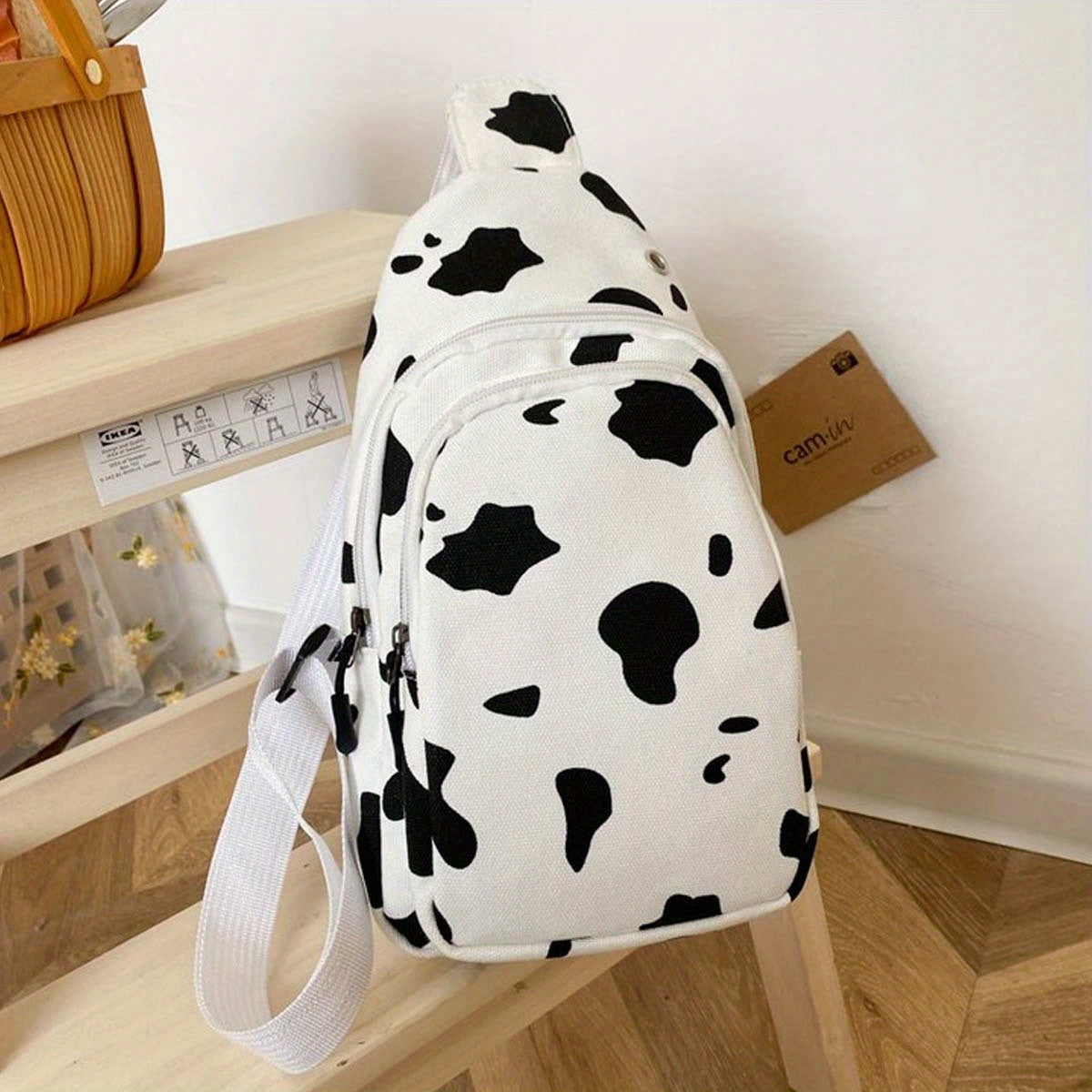 Cow Print Canvas Sling Bag for Women