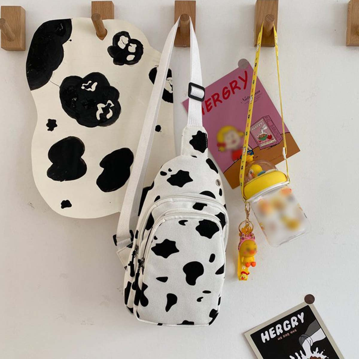 Cow Print Canvas Sling Bag for Women