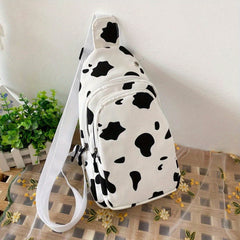 Cow Print Canvas Sling Bag for Women