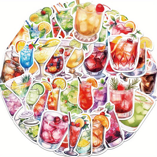 50pcs Cocktail Vinyl Stickers for Laptops Guitars Cars