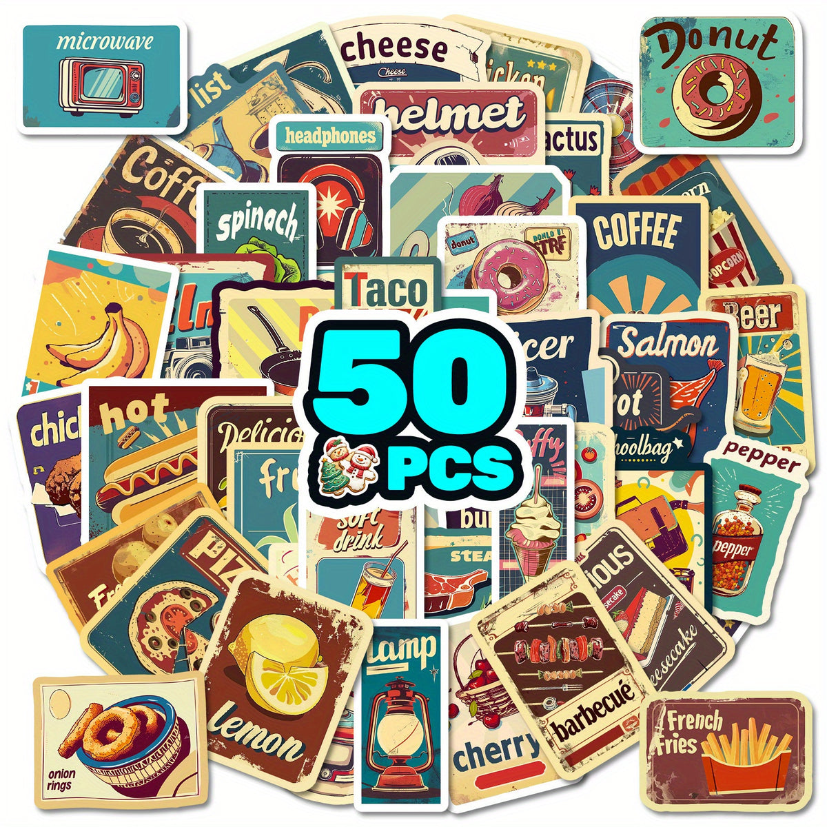 50pcs European American Food Labels Cartoon Stickers Self-adhesive Waterproof