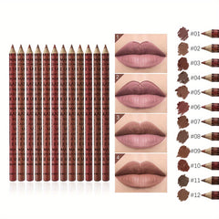 12 Pc Waterproof Lip Liner Pencil Set Matte Nude for All Skin Types