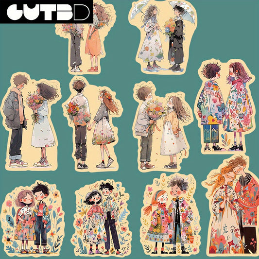 French Vintage Romantic Couple Artistic Stickers 50 Pack PVC Material