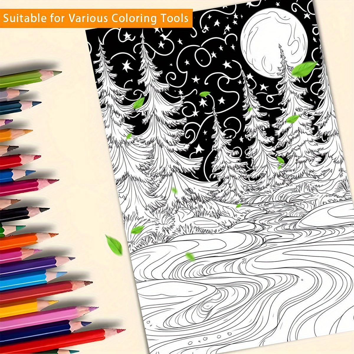 Enchanted Night Forest Deluxe Coloring Book - Relax Art for T