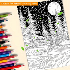 Enchanted Night Forest Deluxe Coloring Book - Relax Art for T