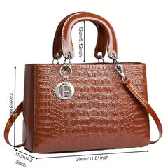 Crocodile Embossed Crossbody Bag Large Capacity Adjustable Strap