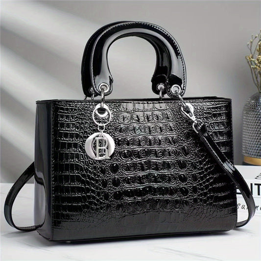 Crocodile Embossed Crossbody Bag Large Capacity Adjustable Strap