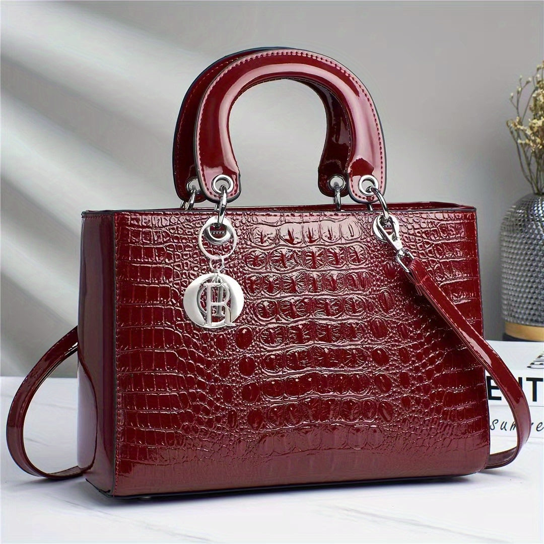 Crocodile Embossed Crossbody Bag Large Capacity Adjustable Strap