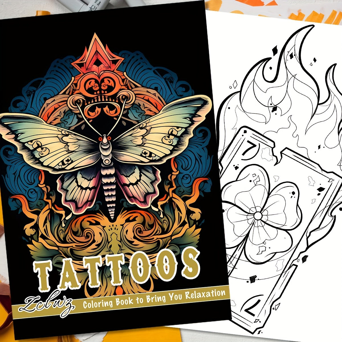 Deluxe Butterfly Tattoo Coloring Book for Teens & Adults