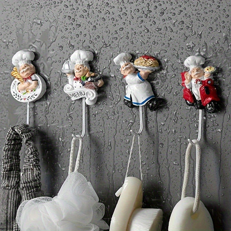 4pcs French Chef Wall Hooks Set Kitchen Decor