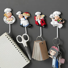 4pcs French Chef Wall Hooks Set Kitchen Decor