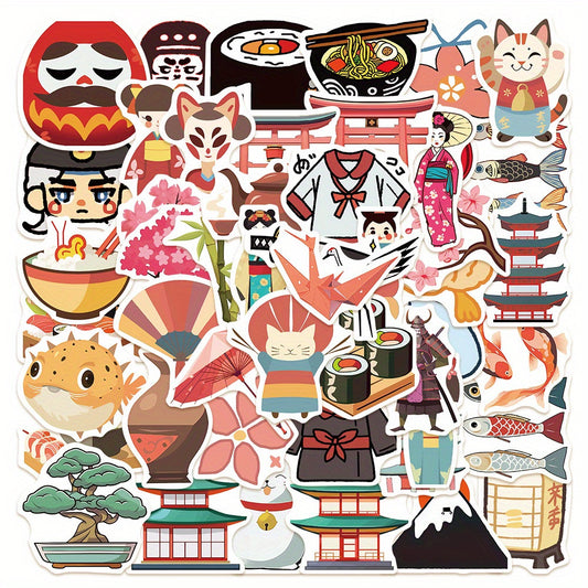 50pcs Waterproof Japanese Stickers for Laptops Water Bottles Phones Guitar