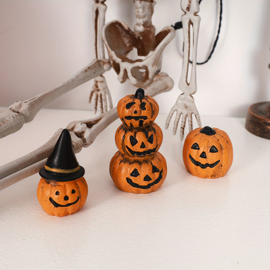 Halloween Pumpkin Decor Set Resin Figurines Seasonal Centerpiece 1 Set