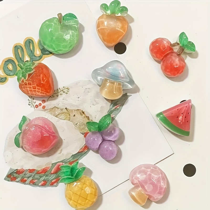 10pcs Boho Fruit Fridge Magnets Set Acrylic Resin Decor Kitchen Office