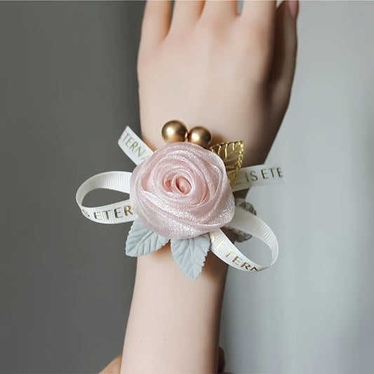 Champagne Rose Bride Bridesmaid Wrist Flower Wedding Decoration