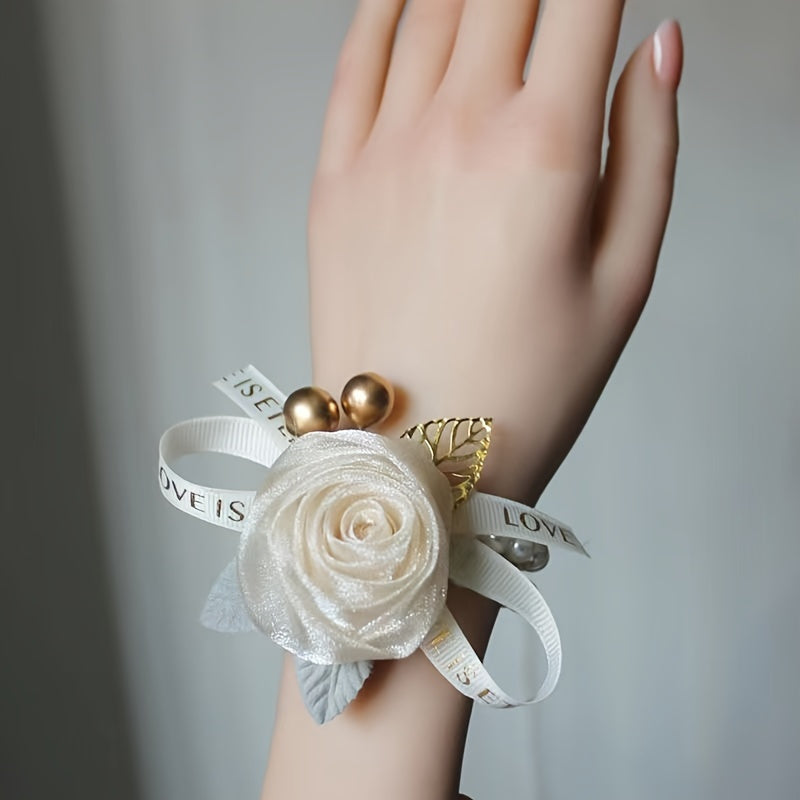 Champagne Rose Bride Bridesmaid Wrist Flower Wedding Decoration