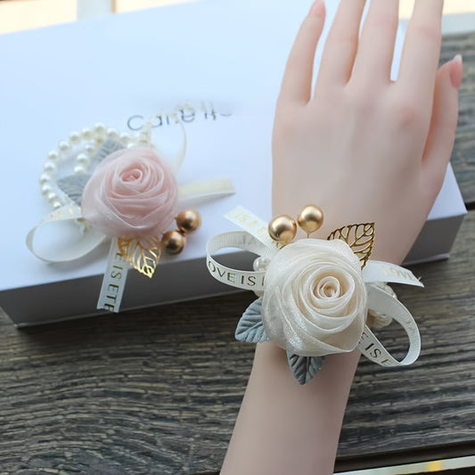 Champagne Rose Bride Bridesmaid Wrist Flower Wedding Decoration