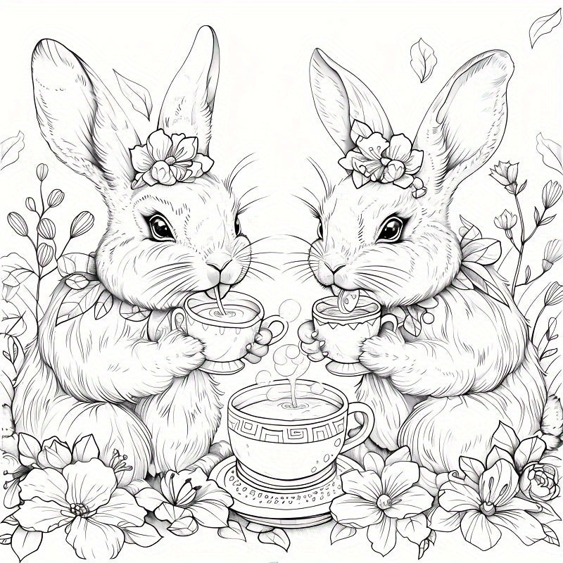 Deluxe Easter Coloring Book with Bunny & Floral 22 Thick Pages