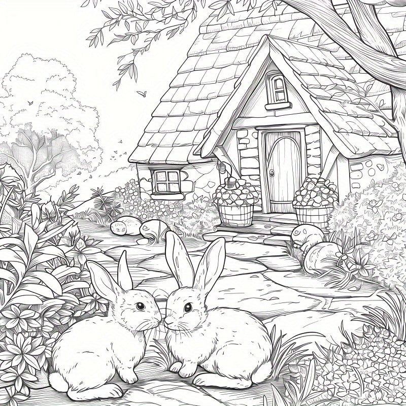 Deluxe Easter Coloring Book with Bunny & Floral 22 Thick Pages