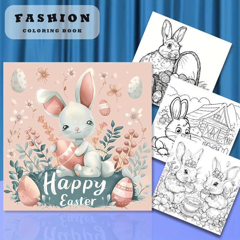 Deluxe Easter Coloring Book with Bunny & Floral 22 Thick Pages
