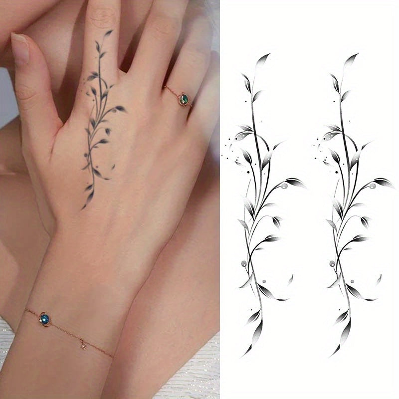 Botanical Leaf Temporary Tattoos Water Resistant Realistic Body Art