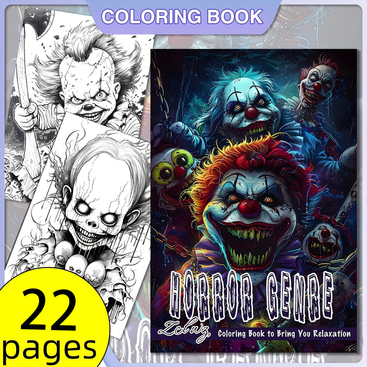 Zombie Laughing Coloring Book for Teens & Adults 22 Pages Mixed Thick Paper