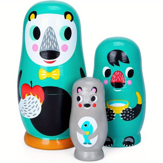 Wooden Matryoshka Dolls Set Santa Claus Pattern Nesting Dolls Home Decor