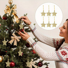 24pcs Golden Glitter Star Ornaments Festive Plastic Christmas Tree Pendants