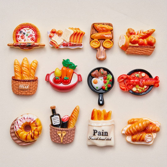 12pc Food & Bread Fridge Magnets Set for Kitchen Dining Room