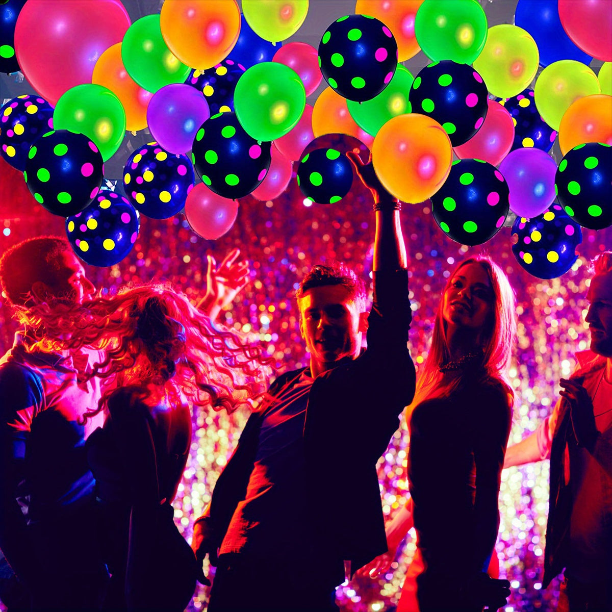 Neon Glow Balloons UV Blacklight Latex Balloons Mixed Polka Dot Reusable