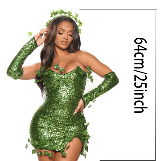 Adult Halloween Costume Leaf Sequins Dance Dress for Role Play