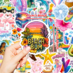50 Beach Themed Vinyl Stickers - Waterproof & Reusable for Laptops, Water Bot